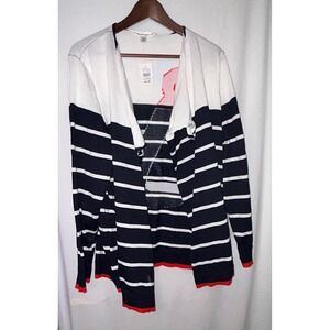 Tantrums Nautical Anchor‎ Cardigan Sweater Women's XL Striped Open Front Knit